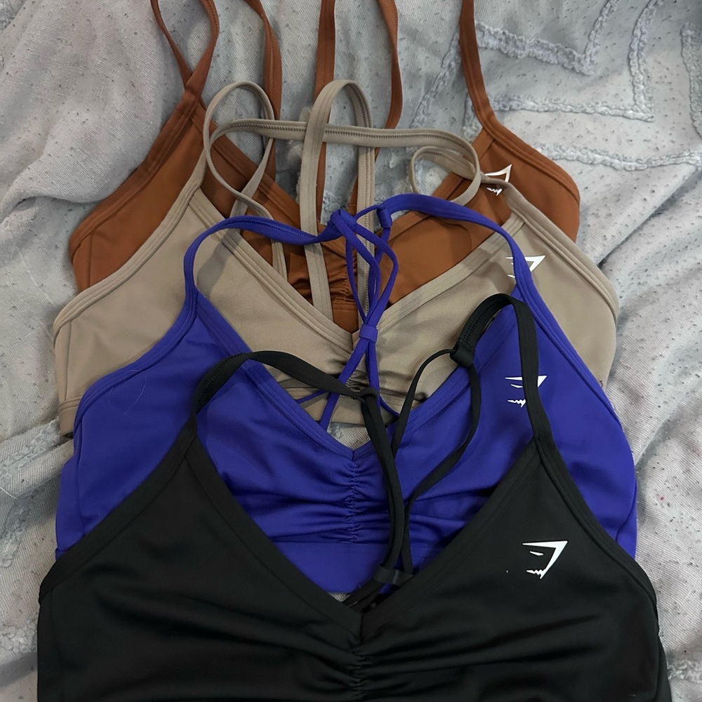 Gymshark Sports Bras - Black, Blue, Tan, Brown - all size M